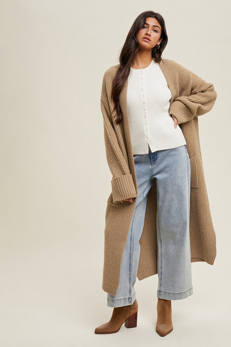 Camel Ribbed Chunky Knit Long Oversized Cardigan – PinkBlush