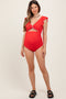 Red Ribbed Cutout Flutter One Piece Maternity Swimsuit