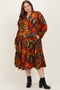 Brown Paisley V-Neck Long Sleeve Tiered Maternity Plus Maxi Dress