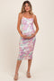 Mauve Floral Ruched Fitted Maternity Midi Dress