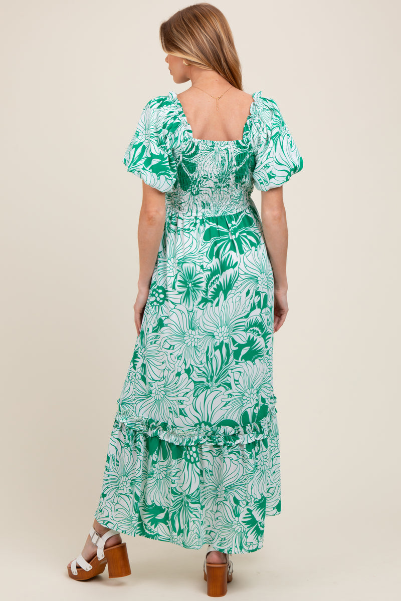 Green Ruffle Strap Smocked Maternity Maxi Dress main image 1