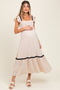 BeigeSmocked Lace Detail Maternity Midi Dress