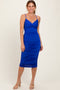 Royal Blue Ruched Sweetheart Neckline Midi Dress