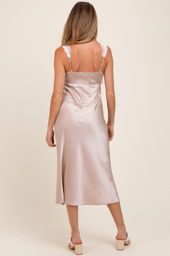 Beige Satin Lace Side Slit Maternity Slip Dress – PinkBlush