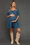 Navy Chambray Jacquard Puff Sleeve Maternity Mini Dress