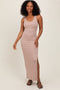 Beige Striped Side Slit Maxi Dress