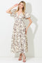 Cream Floral Puff Sleeve Pleated Bodice Maxi Dress