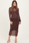 Mocha Polka Dot Mesh Overlay Maternity Midi Dress