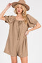 Mocha Button Up Front Tie Puff Sleeve Romper