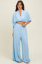 Blue Crop Blouse Wide Leg Pant Set