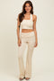 Cream Textured Rib Crop Tank Flare Leg Pant Set