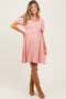 Mauve Square Neck Puff Sleeve Rib Babydoll Maternity Dress