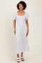 White Popcorn Smocking Bubble Sleeve Midi Dress