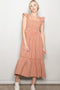 Rust Gingham Ruffle Strap Midi Dress