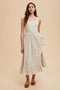 Beige Striped Cotton Sleeveless Dress