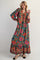 Forest Green Floral Tassel Tie Long Sleeve Maxi Dress