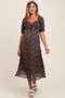 Black Floral Chiffon Sweetheart Puff Sleeve Maternity Midi Dress