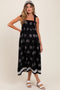 Black/Cream Vintage Floral Border Printed Smocked Top Sleeveless Maternity Maxi Dress