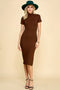 Brown Mock Neck Short Sleeve Dress