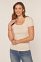 Cream Ribbed Square Neck T-Shirt