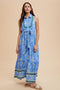 Blue Border Print Collared Button Down Maxi Dress