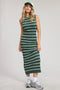 Forest Green Striped Sleeveless Knit Midi Dress
