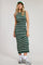 Forest Green Striped Sleeveless Knit Midi Dress