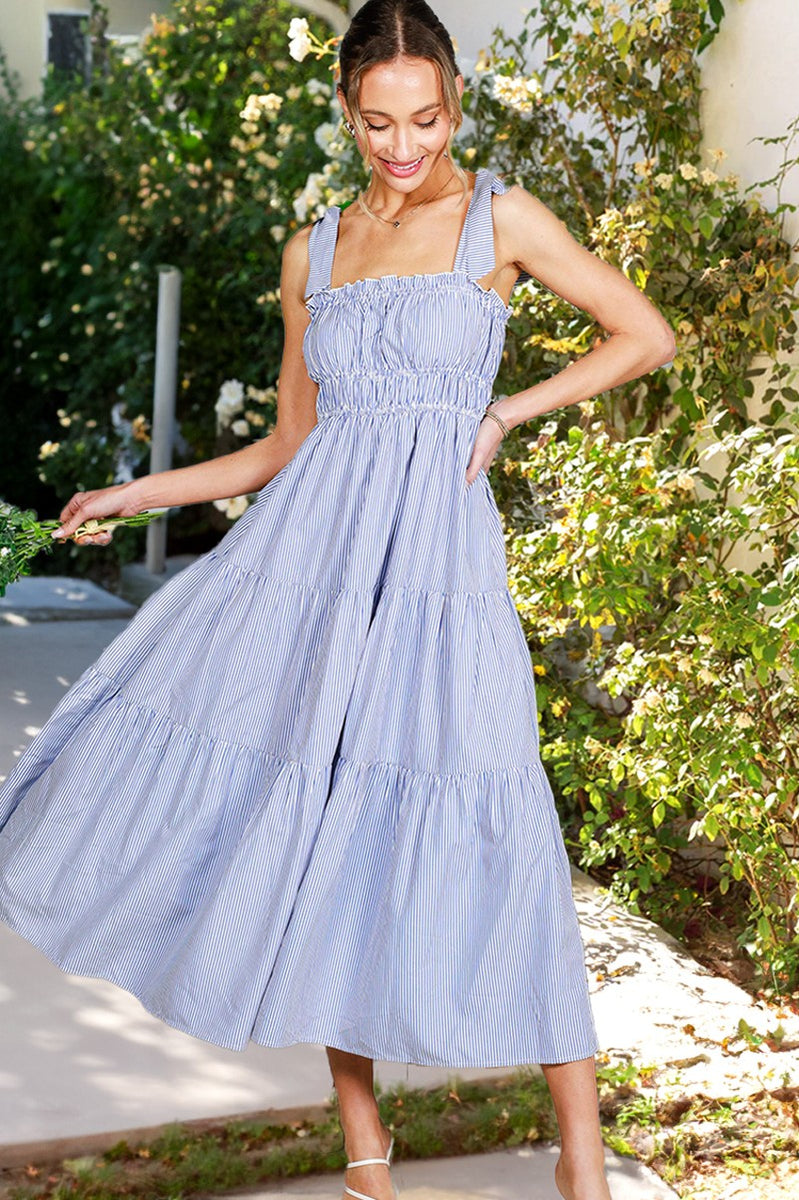 PARADISE BLUE SHOULDER TIE MAXI DRESS