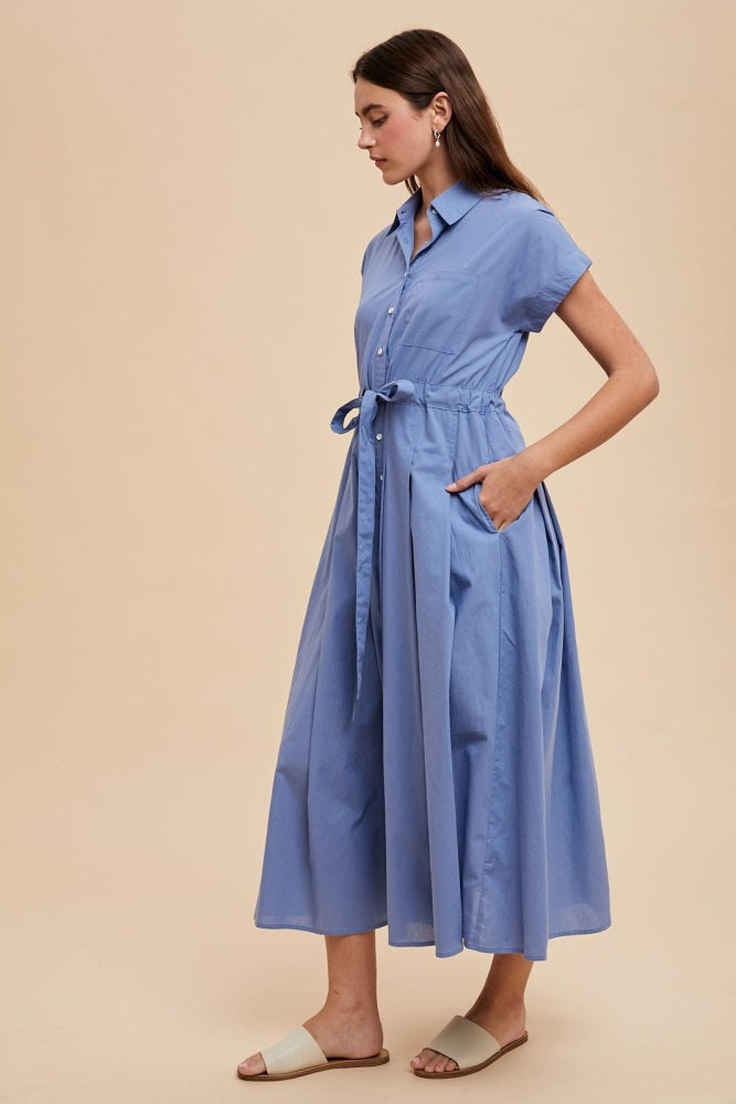 Blue Button Down Shirt Maxi Dress – PinkBlush