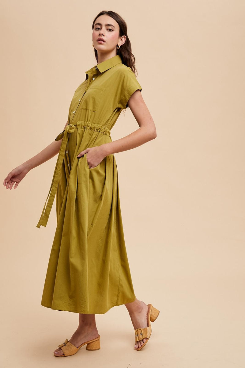 Olive Button Front Shirt Dress