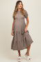 Taupe Solid Textured Tiered Shirt Sleeve Maternity Maxi Dress