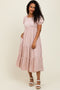 Mauve/Beige Striped Short Sleeve Tiered Maxi Dress