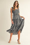 Navy Tie Shoulder Detail Floral Midi Dress