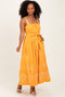 Orange Embroidered Sleeveless Sash Tie Maxi Dress