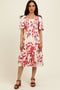 Fuchsia Floral Smocked Flutter Sleeve Midi Dress