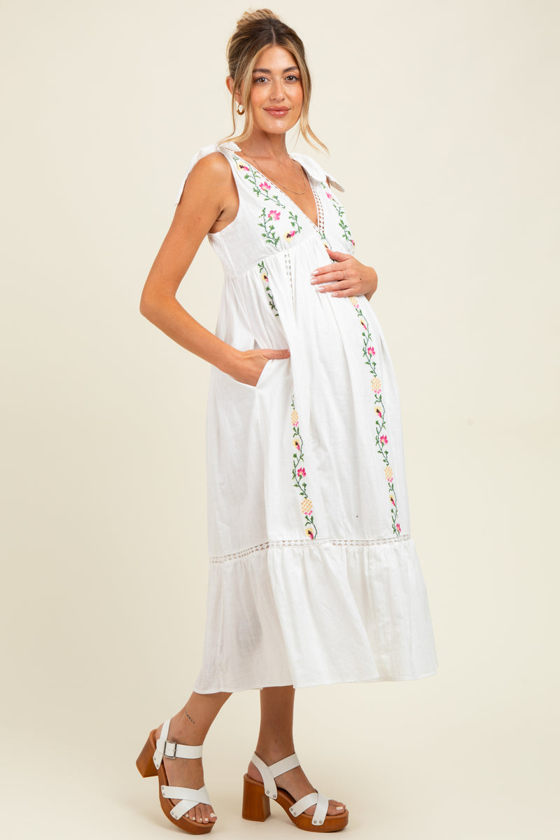 Ivory Embroidered Cotton Summer Maternity Maxi Dress – PinkBlush