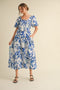 Royal Blue Print Puff Sleeve Square Neck Maxi Dress