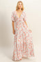 Coral Floral V-Neck Flowy Tiered Maxi Dress