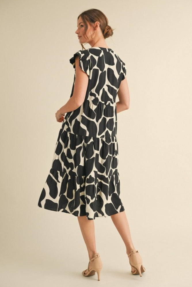 Black Mix Paisley Print L/S Tiered Dress main image 0