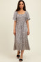 Taupe/Black Printed Dress With Pockets