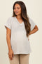 Taupe Short Sleeve V-Neck Solid Waffle Knit Maternity Top