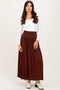 Brown Smocked Waistband Pleated Maxi Skirt