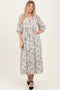 Cream Floral Neck Tie Midi Dress
