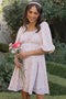 Cream Floral Square Neck Bubble Sleeve Maternity Dress