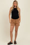 Mocha Drawstring Raw Hem Maternity Shorts