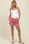 Red Gingham Button Accent Maternity Shorts