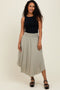 Light Olive Smocked Waist Rounded Hem Midi Skirt