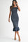 Navy Striped Smocked Shoulder Tie Mid Dress