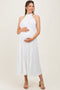 White Pleated Maternity Halter Dress