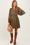 Olive Embroidered V-Neck Long Sleeve Maternity Dress